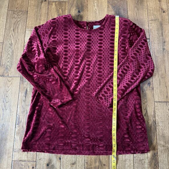 VINTAGE Victoria Morgan Womens Plus Sz 16 Burgundy Velour Blouse & Skirt Set - Picture 7 of 11